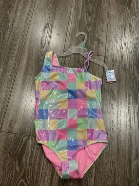 NWT Girls Pastel Check One-Piece Swimsuit - Pink Lining